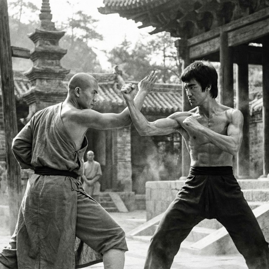 When a Shaolin Monk Tested Bruce Lee in the Temple Courtyard — His Answer Was Completely Silent