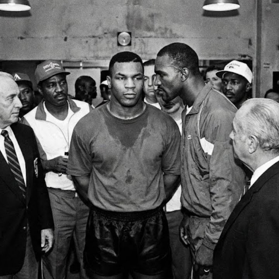 Evander Holyfield provoked Mike Tyson at the weigh-in — 9 seconds later, the knockout happened JJ