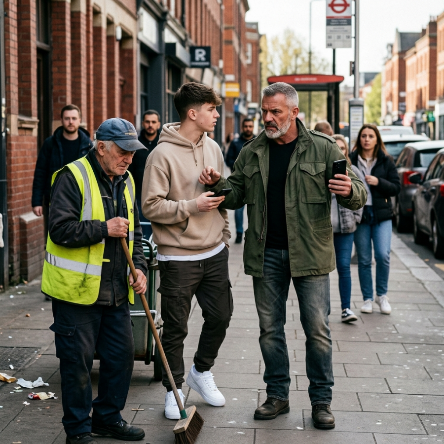 After a spoiled youth mocked an elderly street cleaner, a quiet veteran stepped forward and issued a fierce warning. With a camera in hand, he captured everything—unaware the footage would soon expose the family’s image and reveal the truth.