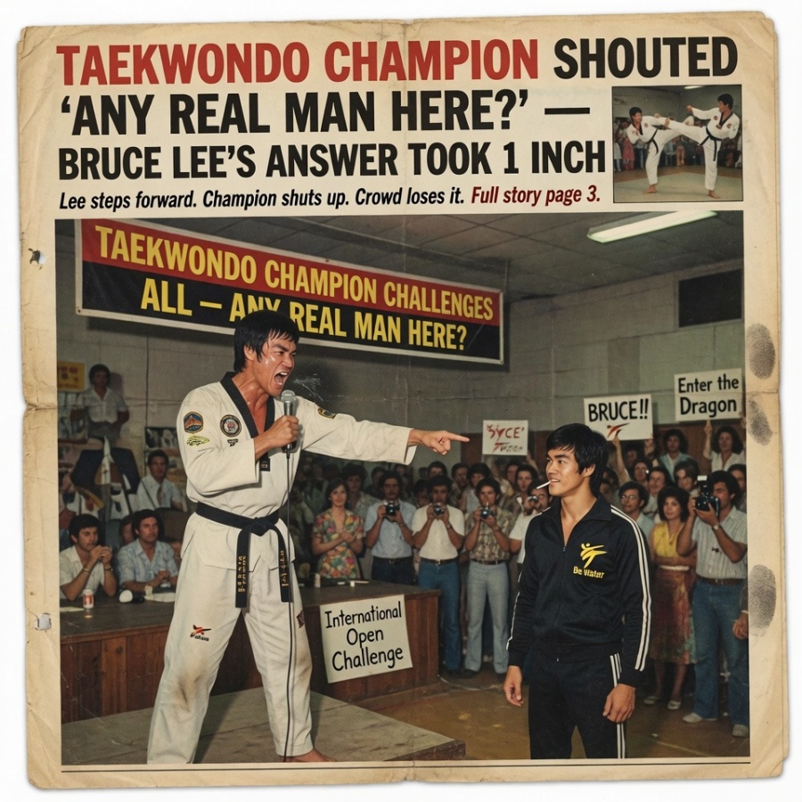The One-Inch Echo: When a Taekwondo Champion Challenged the Room and the Little Dragon Answered with Fire