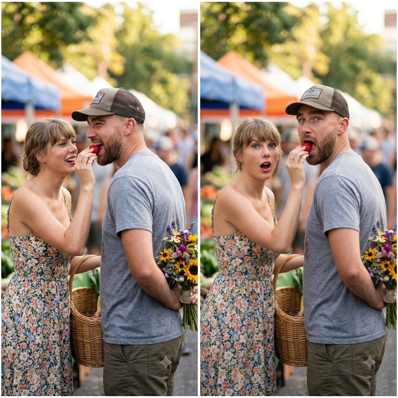 Taylor Swift and Travis Kelce Spotted at an Outdoor Farmers Market few days after their Wedding – He Bought Her Flowers and They Shared a Strawberry! See 20 Wholesome Outdoor Date Snaps