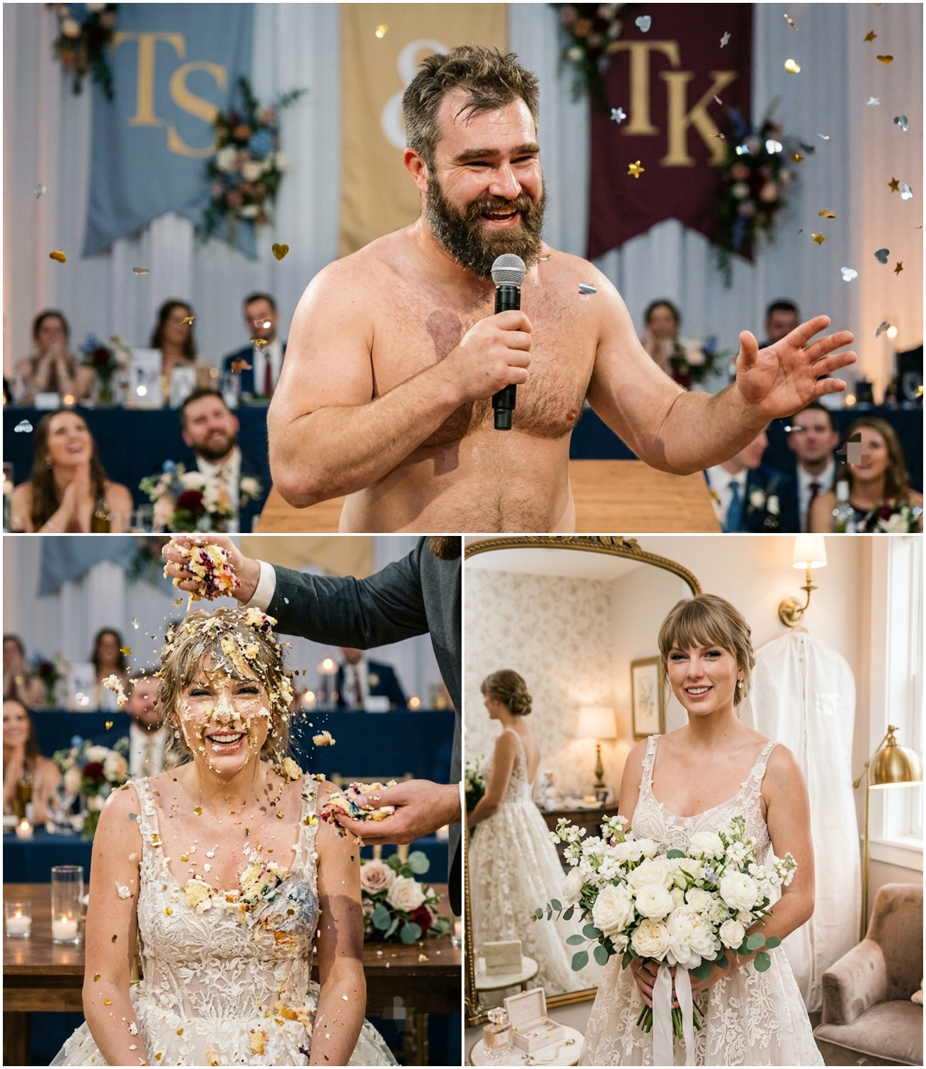 First Look at a Never-Before-Seen Clip from Taylor Swift and Travis Kelce’s Star-Studded MSG Wedding Documentary, Capturing Insane Moments from Jason Kelce’s Shirtless Altar Speech to the Wedding Cake Smash on Taylor’s Face, Plus Clear High-Detail Photos of Her Wedding Dress